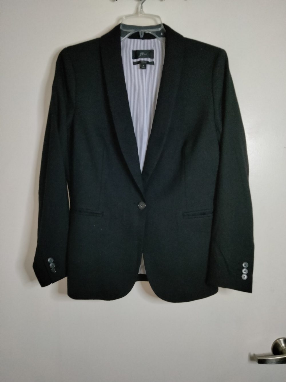 J. Crew -Sz 8- Classic Black Wool Single-Button Shawl Collar Parke Blazer Jacket